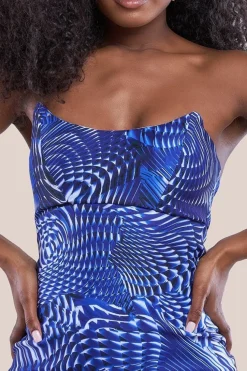Abstract Bandeau Bodycon Midi Dress - Royalblue by Goddiva