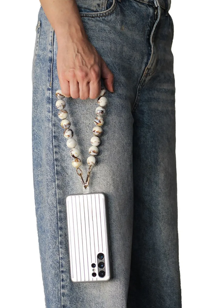 Acrylic Ball Phone Strap - White Marble by Goddiva Accessories