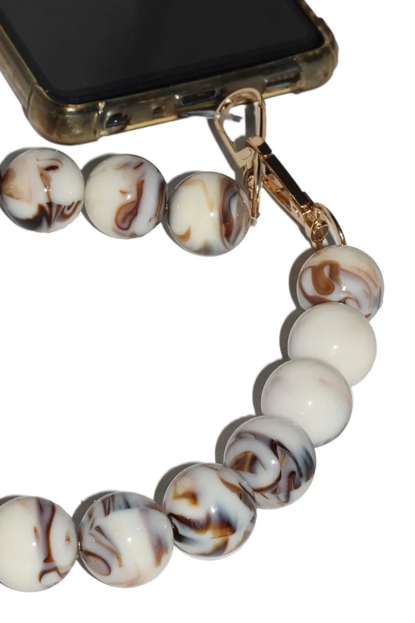 Acrylic Ball Phone Strap - White Marble by Goddiva Accessories