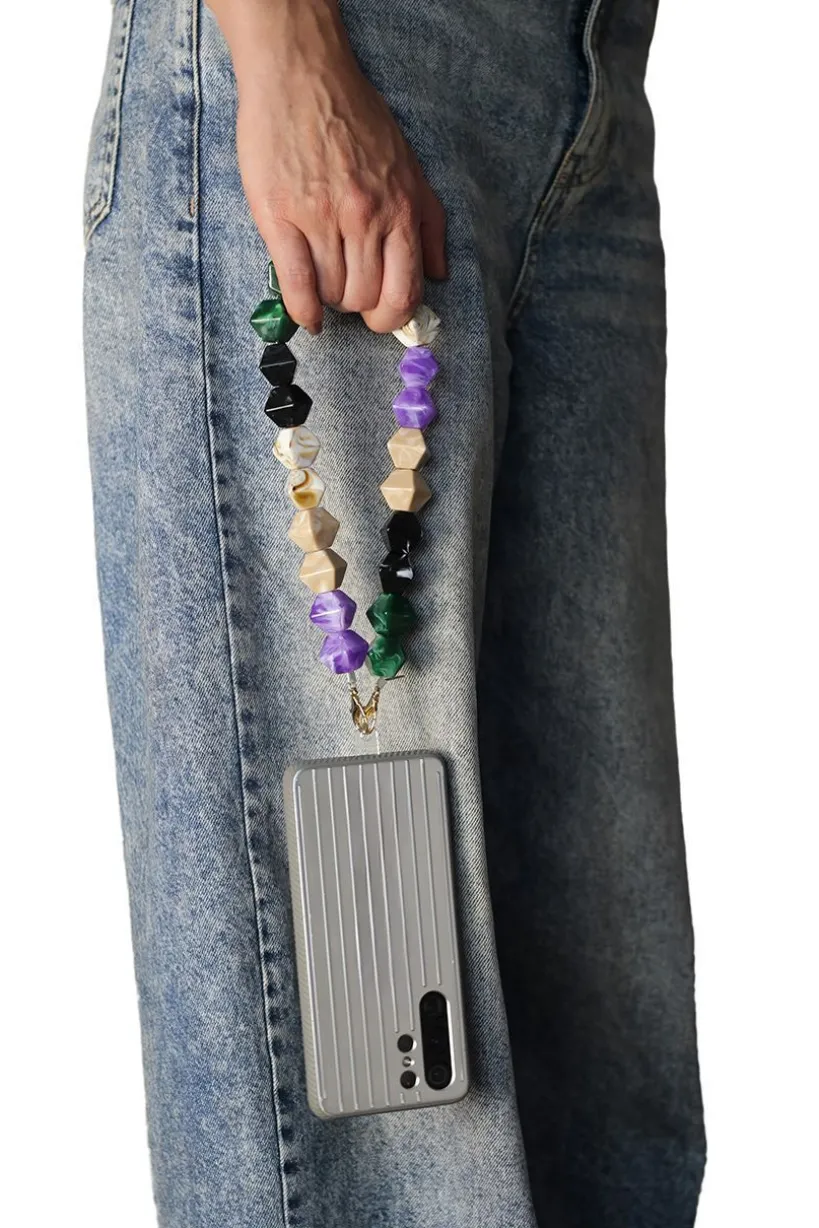 Acrylic Rhombohedral Crystal Phone Strap - Multicolour Green by Goddiva Accessories