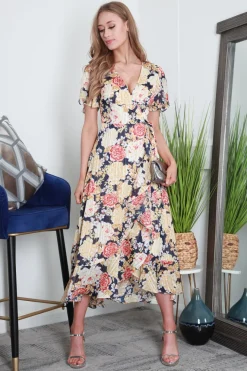 Angel Sleeve Frill Hem True Wrap Dress by Double Second