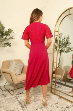 Angel Sleeve Lace High Low Hem True Wrap Dress by Double Second
