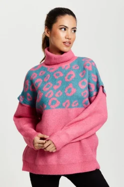 Animal Pattern Roll Neck Jumper by Liquorish