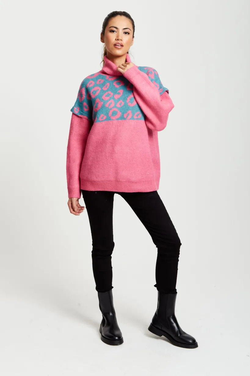 Animal Pattern Roll Neck Jumper by Liquorish