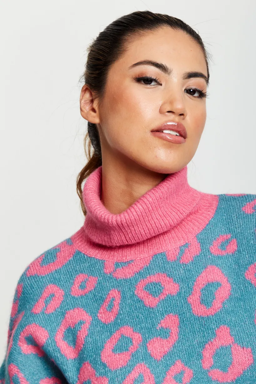 Animal Pattern Roll Neck Jumper by Liquorish