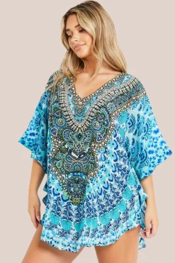 Aqua Blue Short Beach Dress Kaftan by Aftershock London