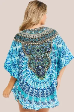 Aqua Blue Short Beach Dress Kaftan by Aftershock London