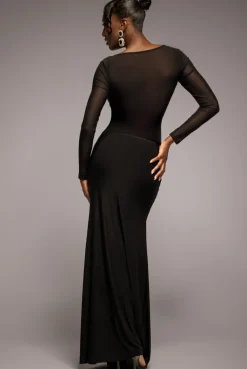 Asymmetric Gathered Front Split Maxi Skirt - Black by Goddiva