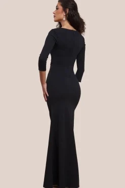 Asymmetric Neck Diamante Embellished Maxi Dress - Black by Goddiva