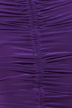 Asymmetrical Neck Ruched Midi Dress - Purple by City Goddess