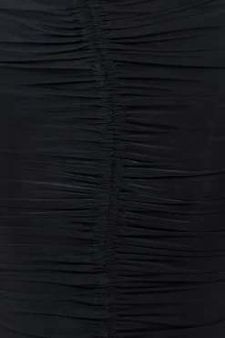 Asymmetrical Neck Ruched Midi Dress - Black by City Goddess