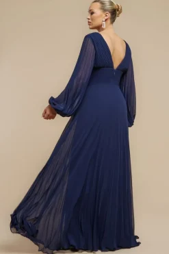 Balloon Sleeve Chiffon Maxi Dress - Navy Blue by Goddiva