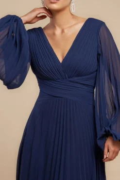 Balloon Sleeve Chiffon Maxi Dress - Navy Blue by Goddiva