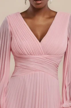 Balloon Sleeve Chiffon Maxi Dress - Blush Pink by Goddiva