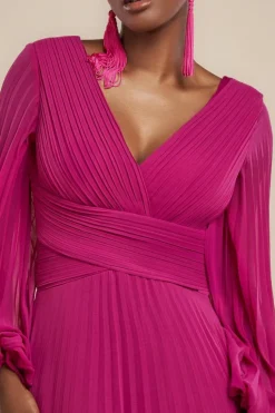 Balloon Sleeve Chiffon Maxi Dress - Magenta by Goddiva