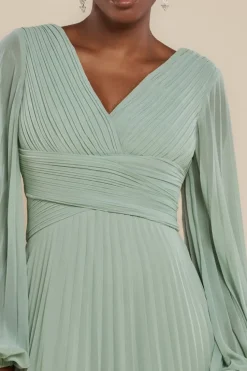 Balloon Sleeve Chiffon Maxi Dress - Sage Green by Goddiva