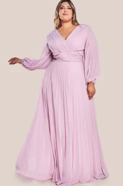 Balloon Sleeve Chiffon Maxi Dress - Pink by Goddiva Plus