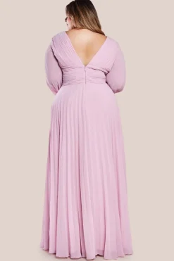 Balloon Sleeve Chiffon Maxi Dress - Pink by Goddiva Plus