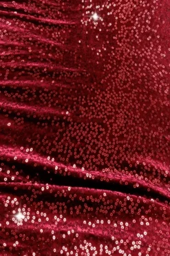 Bandeau Sequin & Velvet Midi Dress - Wine by Goddiva