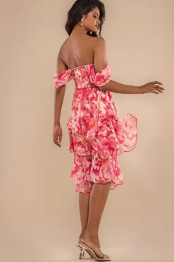 Bardot Asymmetric Handkerchief Tier Midaxi - Blush by Goddiva