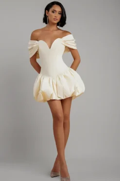 Bardot Babydoll Corset Mini Dress - Cream by Goddiva