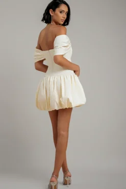 Bardot Babydoll Corset Mini Dress - Cream by Goddiva