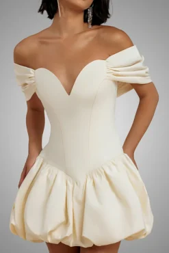 Bardot Babydoll Corset Mini Dress - Cream by Goddiva