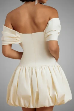 Bardot Babydoll Corset Mini Dress - Cream by Goddiva