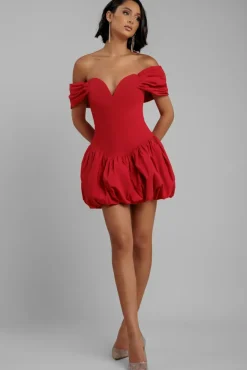 Bardot Babydoll Corset Mini Dress - Red by Goddiva