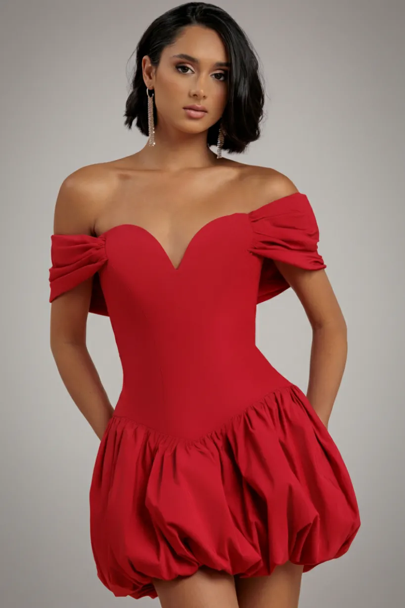 Bardot Babydoll Corset Mini Dress - Red by Goddiva