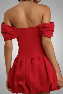 Bardot Babydoll Corset Mini Dress - Red by Goddiva