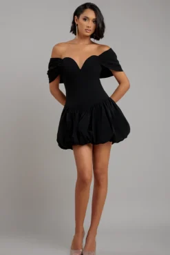 Bardot Babydoll Corset Mini Dress - Black by Goddiva