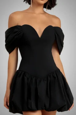 Bardot Babydoll Corset Mini Dress - Black by Goddiva