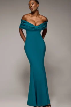 Bardot Bow Neck Maxi Dress - Emerald Green by Goddiva