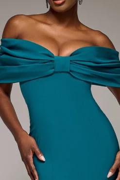 Bardot Bow Neck Maxi Dress - Emerald Green by Goddiva