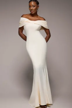 Bardot Bow Neck Maxi Dress - Cream by Goddiva