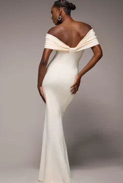 Bardot Bow Neck Maxi Dress - Cream by Goddiva