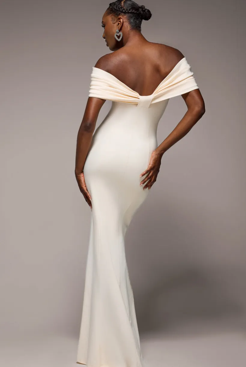 Bardot Bow Neck Maxi Dress - Cream by Goddiva