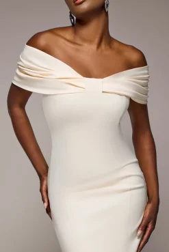 Bardot Bow Neck Maxi Dress - Cream by Goddiva