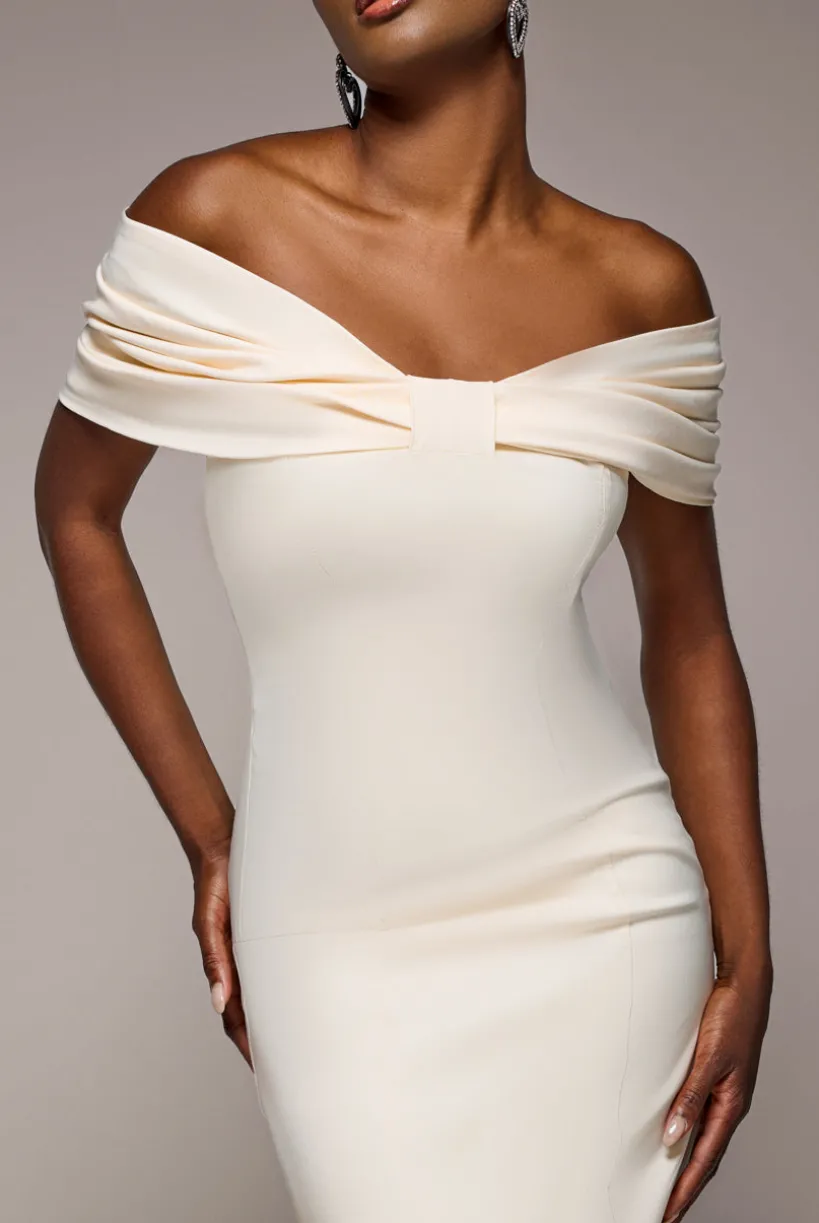 Bardot Bow Neck Maxi Dress - Cream by Goddiva