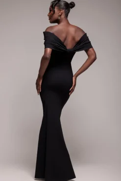 Bardot Bow Neck Maxi Dress - Black by Goddiva