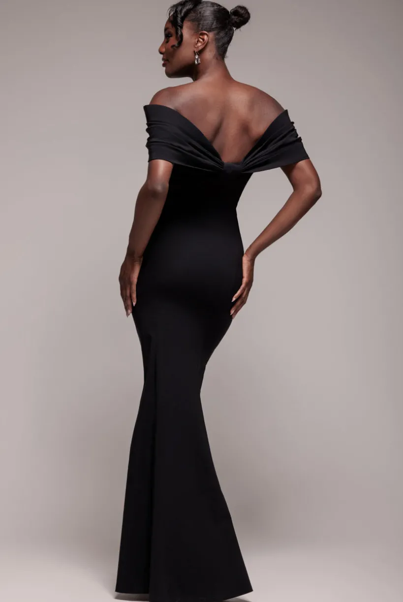 Bardot Bow Neck Maxi Dress - Black by Goddiva