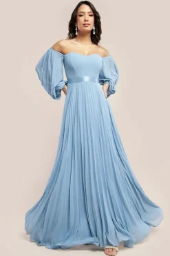 Bardot Chiffon Pleated Maxi - Blue by Goddiva