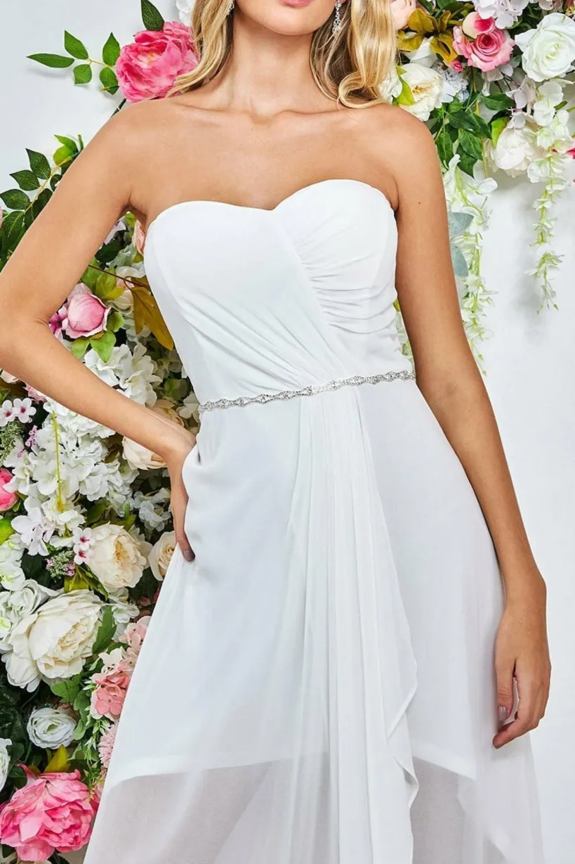 Bardot Chiffon Wedding Dress With Belt - White by Goddiva