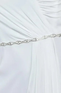 Bardot Chiffon Wedding Dress With Belt - White by Goddiva