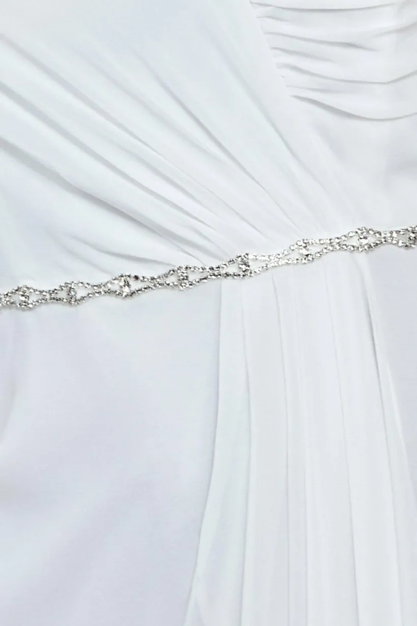 Bardot Chiffon Wedding Dress With Belt - White by Goddiva