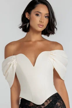 Bardot Corset Top - Cream by Goddiva