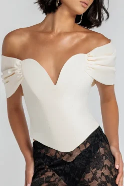 Bardot Corset Top - Cream by Goddiva