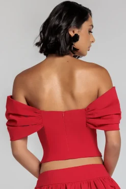 Bardot Corset Top - Red by Goddiva