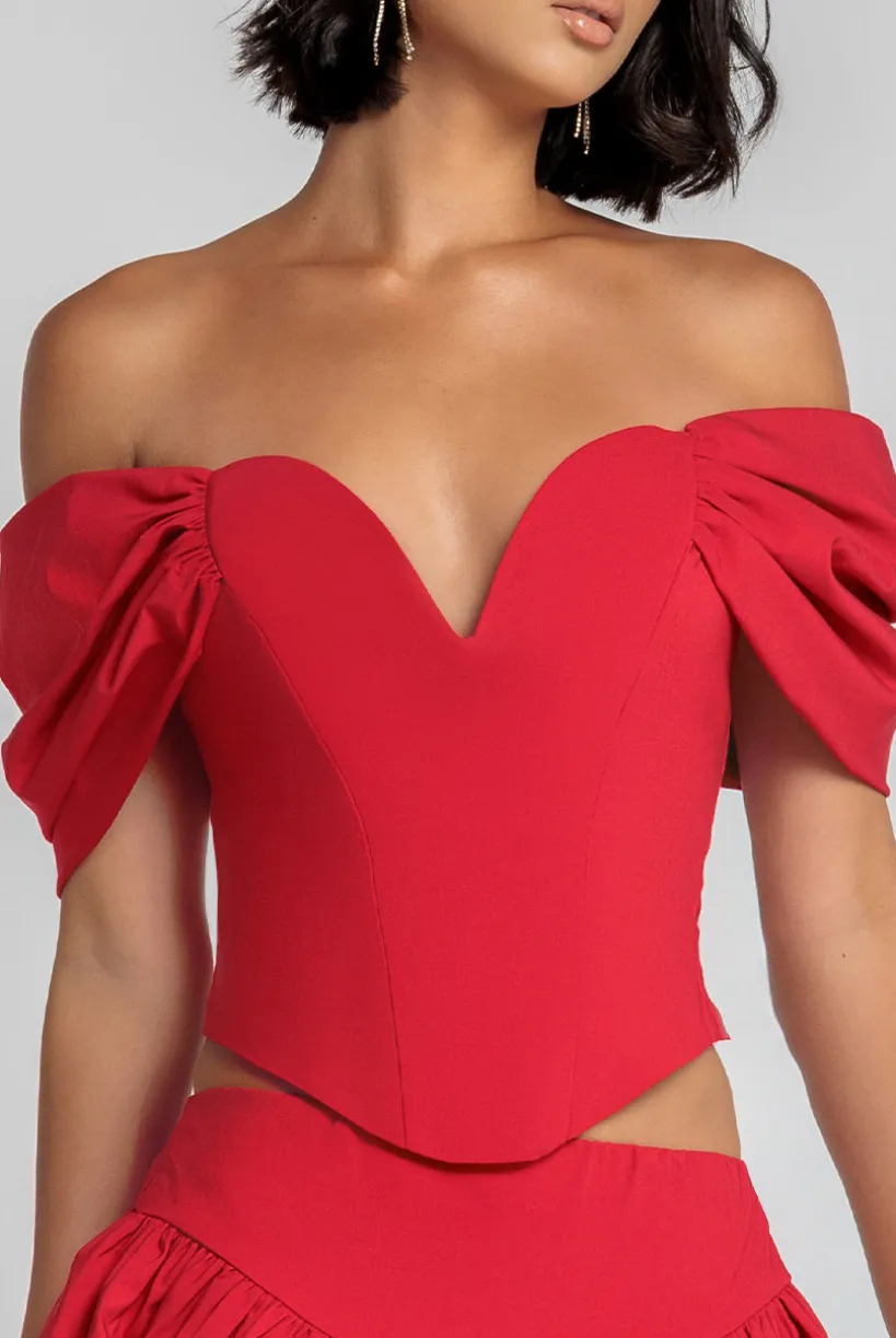 Bardot Corset Top - Red by Goddiva